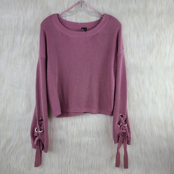 moon & madison Sweaters - Moon & Madison Tie Sleeve Crew Neck Knit Sweater